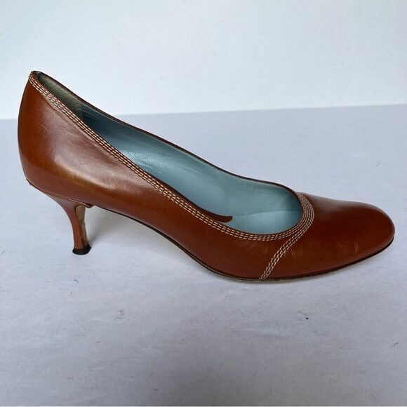 Lambertson Truex Women's Kitten Heel Pumps Caramel Brown Size 38 1/2" - Picture 3 of 8